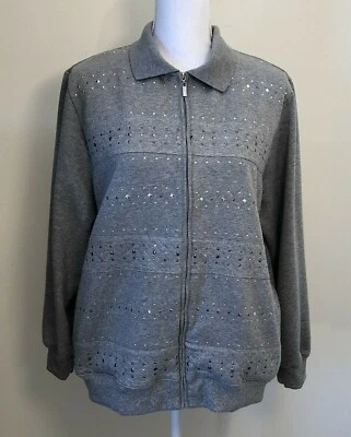 Chaqueta polar para mujer Alfred Dunner, talla 14, gris adornada con cremallera completa Foto 1 de 4