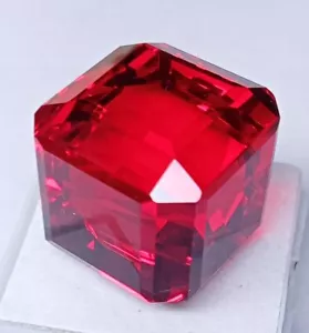 Cube Box Shape Excellent Lab-Created Ruby Red CERTIFIED 70 Ct Loose Gemstone - Picture 1 of 11
