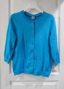 Madison NWT Cotton Stretch Turquoise Blue 3/4 Sleeve Cardigan w/ Button Decor M - Picture 1 of 16