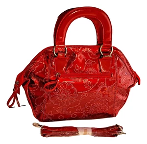 Red Faux Leather Tote Handbag Medium Shoulder Bag Embossed Design Purse - Picture 1 of 11