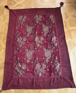 Vintage Art 1930s Red Velvet Flowers with 4 Fringes Table Cloth 67"x x47" R3 -15 - Picture 1 of 10