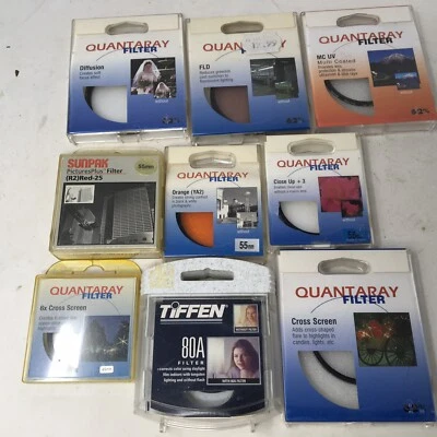 9 Camera Filters Tiffen Quantaray 55mm 62mm  Orange Close Up FLD Sunpak RED 55 - Image 1 of 4