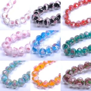 20pcs Flower Inside Faceted Rondelle Lampwork Czech Glass Spacer BEADS 12X10MM - Picture 1 of 12