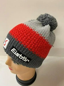 Eisbär Star Pompon Mütze SP grau-rot-grau Bommelmütze Herren Damen Wollmütze - Bild 1 von 2