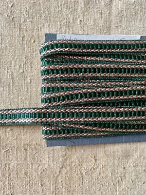 ancien galon soyeux, vert et rose - Photo 1/3