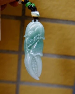Certified Natural Grade A Jade jadeite Crab Claw Ruyi Coin Pendant 462 - Picture 1 of 14