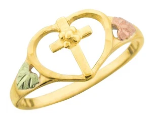 10K Black Hills Gold Ladies Heart Ring with Cross in The Center Size 4-10 - Picture 1 of 1