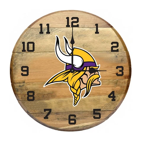 MINNESOTA VIKINGS AUTHENTIC OAK BARREL 21" CLOCK Cover