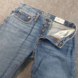 GAP 1969 Selvedge Jeans Mens 30x33 Straight USA Made Zion Wash Button Fly Denim - Picture 1 of 14