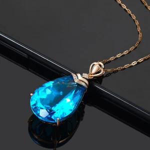 14K Rose Gold Plated Necklace with Blue Sapphire Pendant UK Seller - Picture 1 of 7