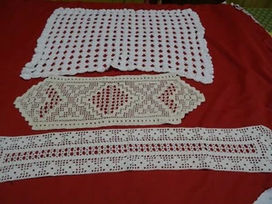 lot =3piéces travail fait main crochet blanc coton napperons - Picture 1 of 5