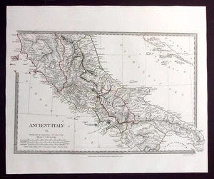 ANCIENT ITALY, ROME, ETRURIA, LATIUM, CAMPANIA, original antique map, SDUK, 1844 - Picture 1 of 4
