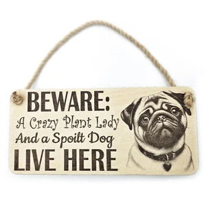 Crazy Plant and Spoilt Dog PUG Decorative Sign Plaque Pet Owner Gift Ideas Owner - Picture 1 of 12