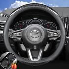 For Mazda 15" Carbon Fiber Car Steering Wheel Cover White Genuine Leather