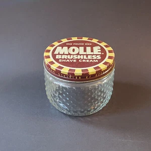 Vintage Mollé Brushless Shaving Cream Clear Hobnail Glass Jar - Picture 1 of 13