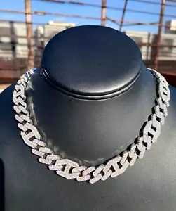 Collar cubano de lujo enchapado en oro blanco helado latón laboratorio diamantes - Imagen 1 de 3
