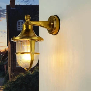 Maritime Hof Lampe Laterne aus rostfreiem Messing Glas SANTORIN Außen Wand - Bild 1 von 9