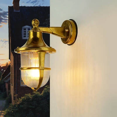 Maritime Hof Lampe Laterne aus rostfreiem Messing Glas SANTORIN Außen Wand - Bild 1 von 4