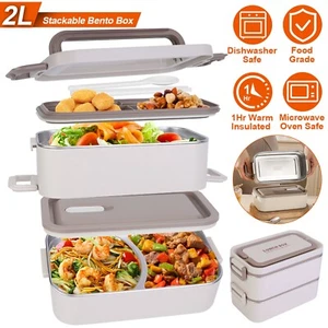 2L 2 Layers Stackable All-in-One Microwave Containers Adult Lunch Box - Picture 1 of 14