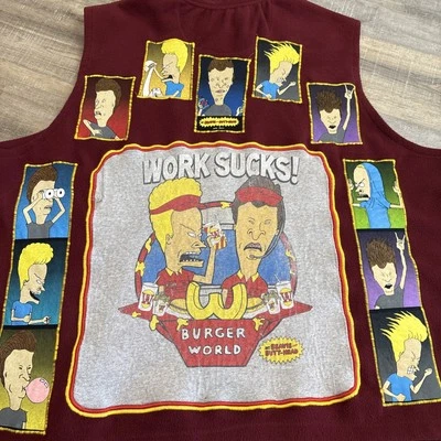 Colete de lã vintage Beavis and Butthead 5XL upcycled gráficos costurados no colete LEIA - Imagem 1 de 4