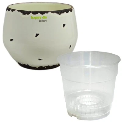 happy nature Set 2-teilig Keramik Blumentopf Kos altweiß Orchideen - Bild 1 von 3