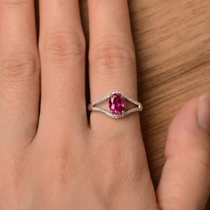 925 Sterling Silver Ruby Lab Created Dainty Gemstone Women Ring US Duty Free - Picture 1 of 5