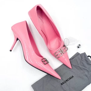 Balenciaga BB coltello quadrato décolleté rosa vernice pelle cravatta a punta taglia 38/8 - Foto 1 di 13
