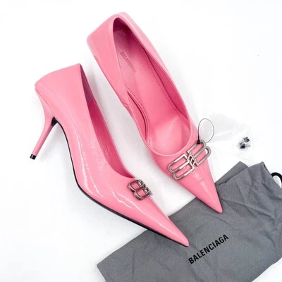Balenciaga BB Square Knife Pumps Pink Patent Leather Pointed Tie Sz 38 / 8 - Image 1 of 4