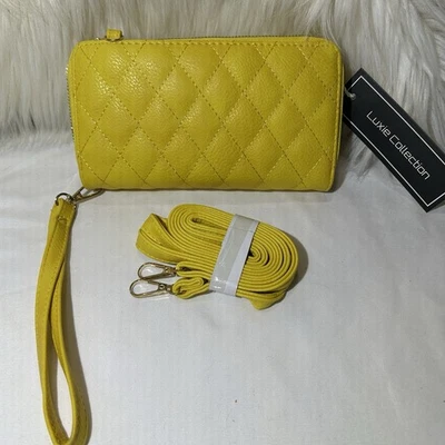 Borsa a tracolla o portafoglio da polso Luxie Collection gialla NUOVA! - Immagine 1 di 4