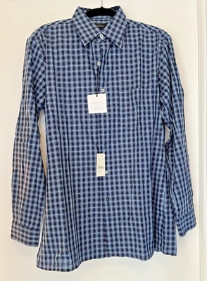 NWT Vintage Barneys New York Men’s Blue Plaid Long Sleeve Cotton Shirt Medium - Image 1 of 4