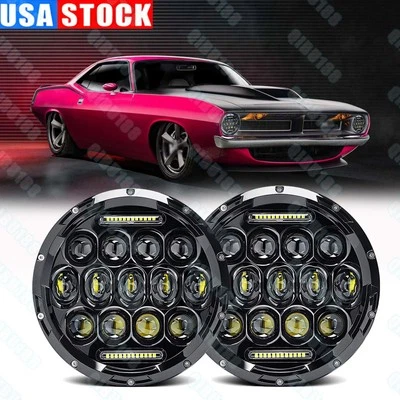 For Plymouth Duster 340 1970-1975 Halo 7" inch Round LED Headlights Hi/Lo DRL - Image 1 of 4