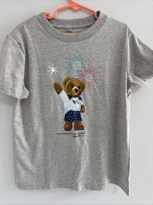 NWT POLO RALPH LAUREN BOYS T-SHIRT SIGNATURE BEAR Grey SIZE 7, $35 - Image 1 of 4
