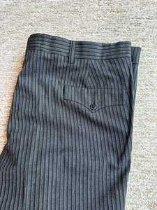 Pantalones de vestir vintage a rayas para hombre 40 gris mezcla de lana puños garra cremallera años 70 - Imagen 1 de 13