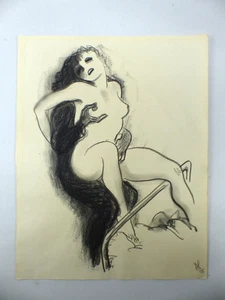 Alexander Szekely Erotische Darstellung Kohlezeichnung signiert AL 1935 Blatt 9 - Bild 1 von 5