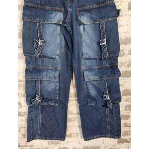 Forever 21 Bratz Dark Denim Cargo Jeans Relaxed Fit Straight Leg Damen Gr. 27 - Bild 1 von 24