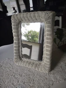 Vintage White Wicker Square Mirror 16 x 12" - Picture 1 of 5