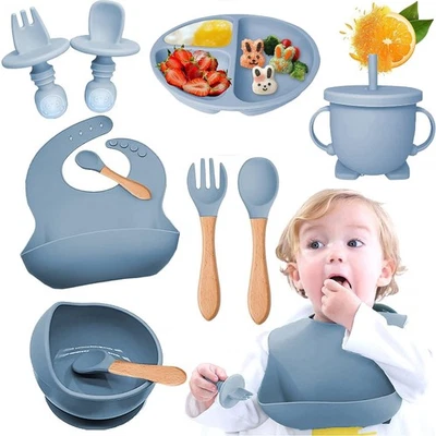 8 Stück Silikon Baby Geschirrset mit Saugnapf BPA Frei Kindergeschirr Set DE - Bild 1 von 4