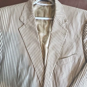VTG Lands End 44L Cream/Taupe Striped Blazer Wedding Beach Cruise Coastal - Picture 1 of 9