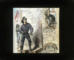 Lantern Slide, Firemen Rescuing Copperhead, Civil War Democratic Protester, Vict - Picture 1 of 2
