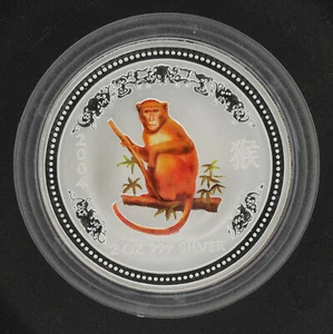 2 OZ Silber Münze Lunar I Affe 2004 Coloriert Australien Farbe Coloured Monkey - Bild 1 von 2