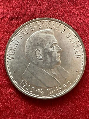 1944 SLOVAKIA REPUBLIC Jozef Tiso Genuine Silver 50 Korun Slovakian Coin UNC  - Image 1 of 2