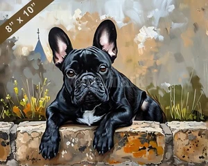 French Bulldog dog painting near a historic landmark 8x10 Print - Picture 1 of 1