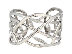 John Hardy 925 Sterling Silver Bamboo Diamonds Wide Cuff Bracelet 6.75" - Picture 1 of 4