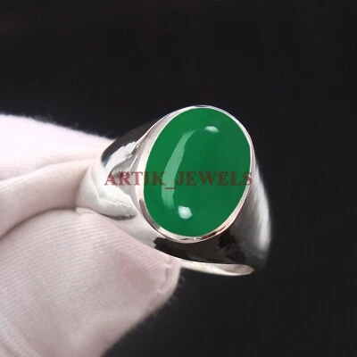 Натуральный зеленый оникс драгоценный камень с 925 пробы кольцо для мужчин #4823 - Изображение 1 из 4