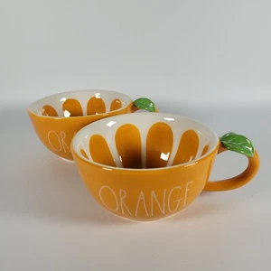 Rae Dunn Set of 2 Ceramic Orange Slice Shaped Mugs - Picture 1 of 5