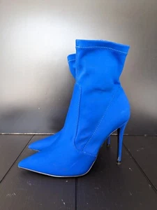 Miss Selfridge Blue Sock Ankle High Heel Boots Size UK4 EU37 - Picture 1 of 11