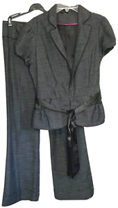 2 Piece Gray Outfit Flare Long Pants Short Sleeve Lined Top Sz 1 -2 Business - Imagen 1 de 9