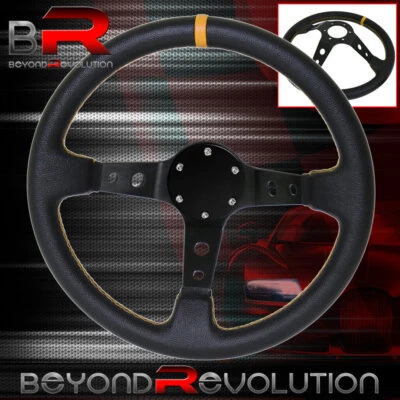 Universal 350mm Steering Wheel Pvc Leather Deep Black Yellow Horn Cover Plate - Изображение 1 из 4