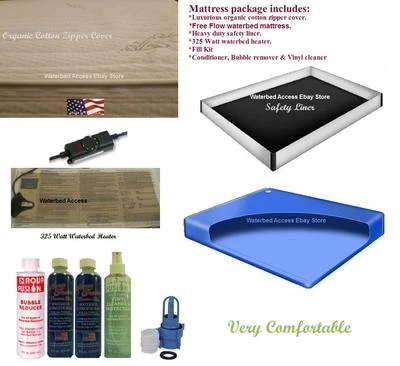 Colchón cama de agua Queen Free Flow con cubierta de cremallera, revestimiento de 12 mil y calentador Foto 1 de 4