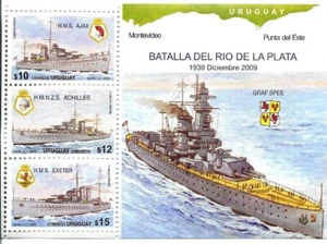 #22068 URUGUAY 2009 SHIPS MILITARIA NAVY RIVER PLATE BATTLE GRAF SPEE S/S YV 89 - Picture 1 of 2